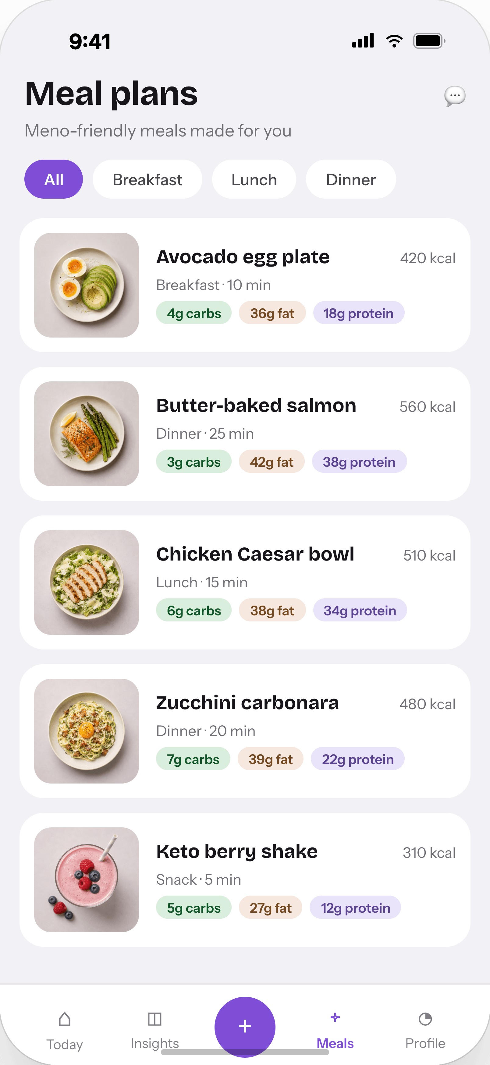 Try Menopause Diet app meal plans screen